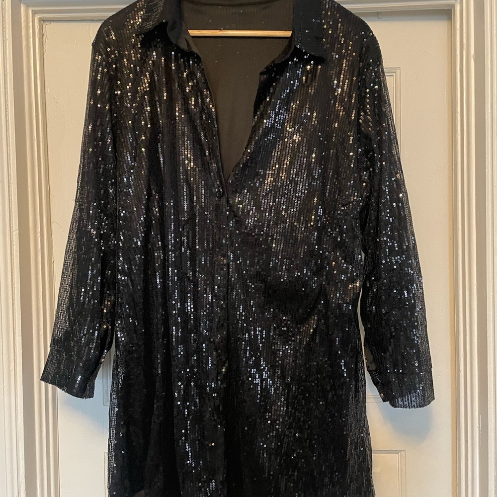 Black Sequin Long Sleeve Dress